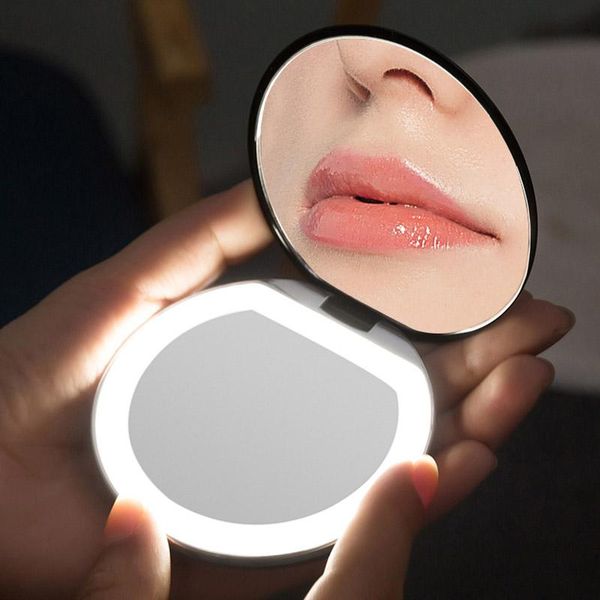 

1pc portable makeup mirror led lighted folding round magnifying cosmetic travel beauty ring p fill light small mirrors