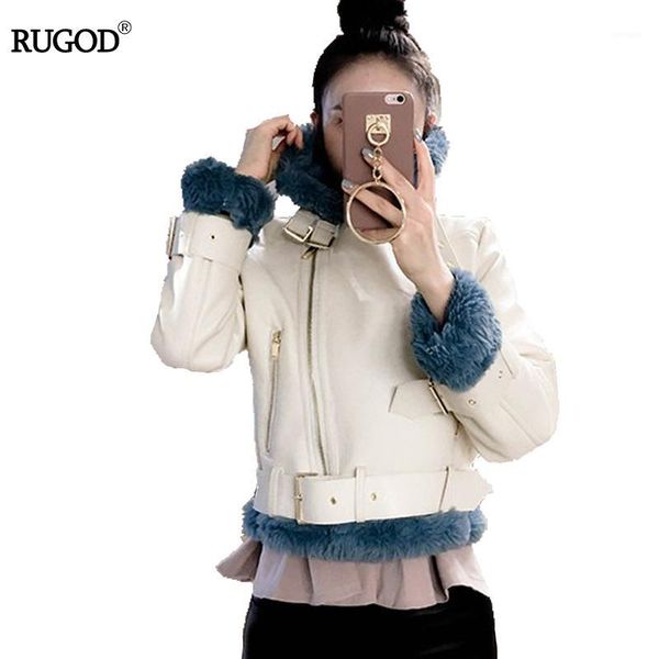 

rugod 2017 fashion short female jacket with belt fur turn-down collar zipper woman coat winter long sleeve women's jacket1, Black