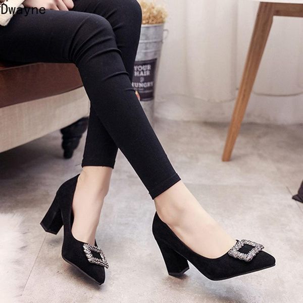 

2021 new women's single shoes korean fashion pointed shallow mouth suede high heels wild professional work shoes, Black