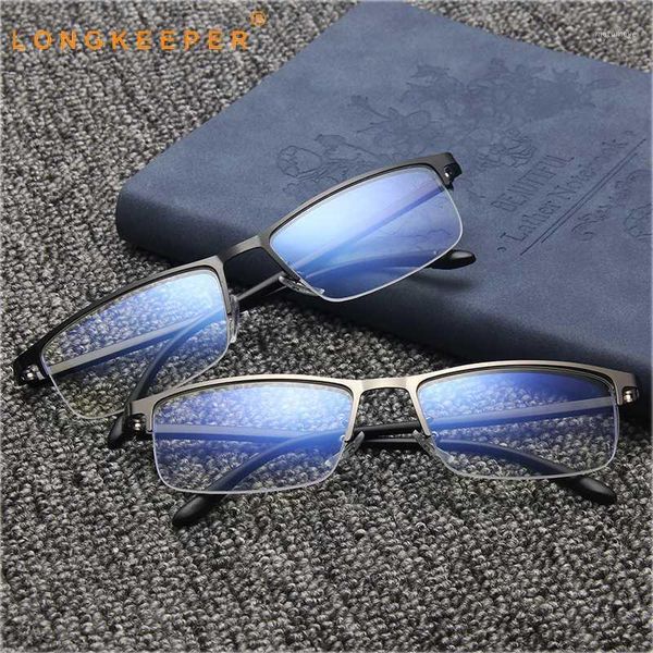 

retro anti blue light glasses men semi-rimless rectangle eyeglasses male computer eyewear optical frame oculos de grau1, White;black