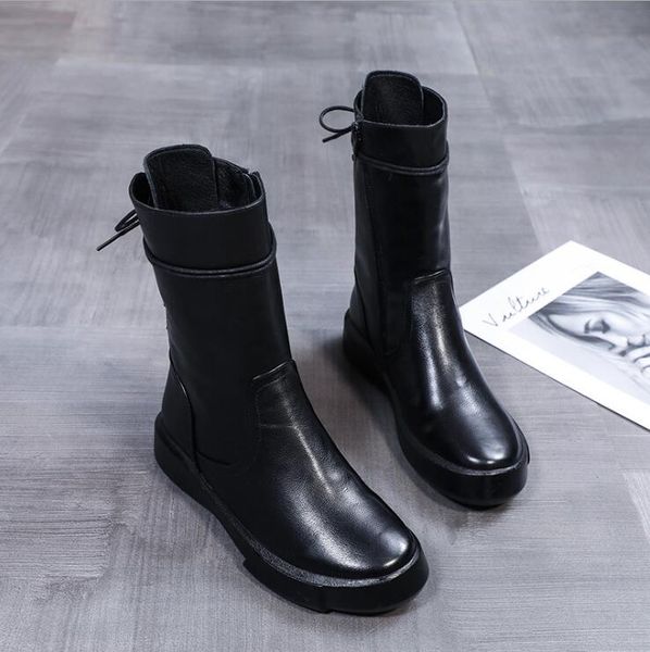

net celebrity same paragraph leather boots female british style thin and thin boots thick-soled fashion short boots, Black