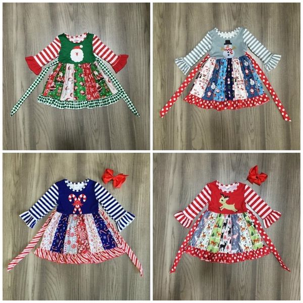 

clothes christmas girls baby cotton fall/winter santa claus hook candy cane stripe ruffle dress boutique knee length match bow y200325, White