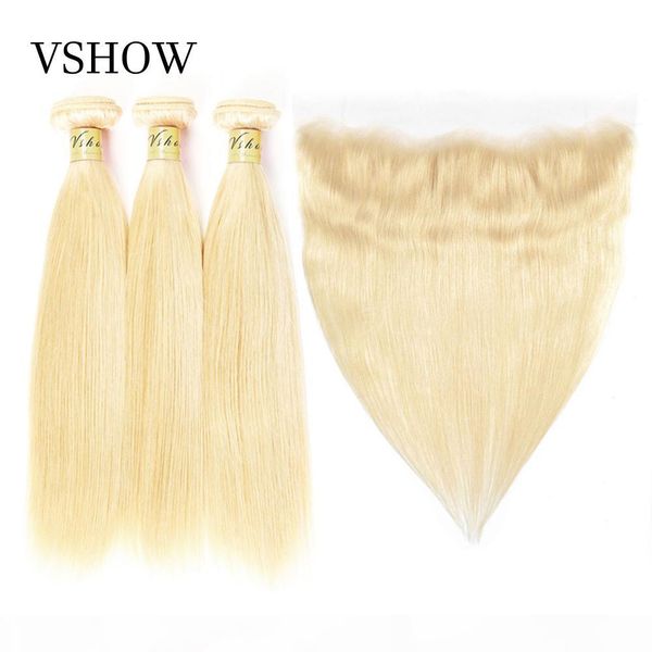 

vshow hair 613 bundles with frontal brazilian hair bundles with closure remy straight human hair blonde bundles with frontal, Black