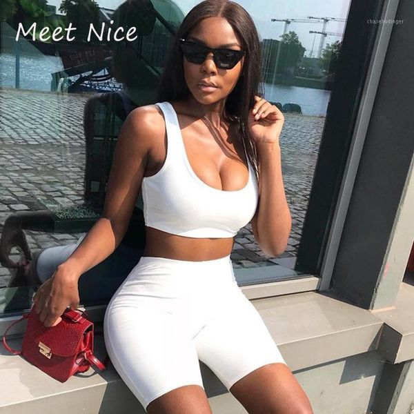 

2 two piece set women crop and shorts set sleeveless casual short tracksuit women's sets conjunto feminino1, White