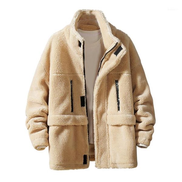 

hairy cute men's autumn winter casual letter printing lamb woolen cotton-padded jacket coat solid color soft comfortable1, Black;brown
