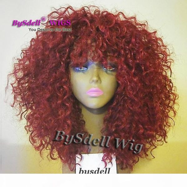 

beauty bahamas kinky curly hair wig synthetic burgundy red color lace front wig fluffy big hair lace front wigs for black woman