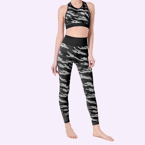 

yoga outfits women camouflage set shockproof sports bra vest ankle-length pants workout suit fashion quick dry, White;red