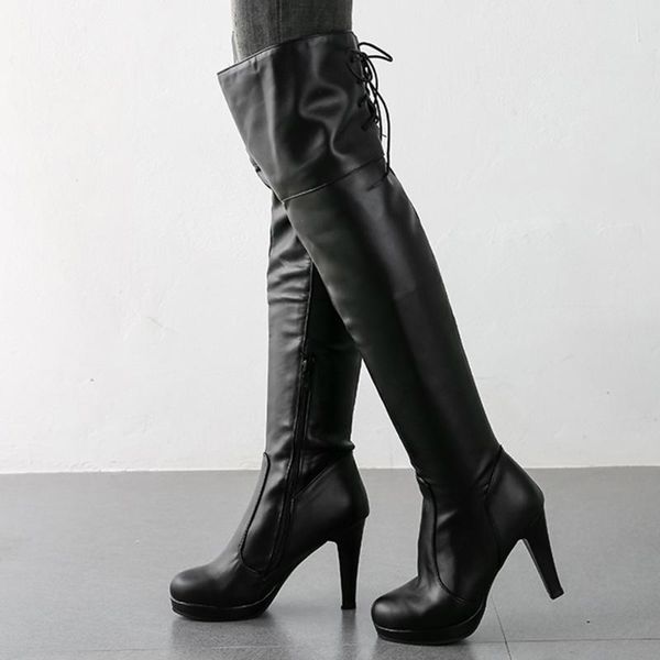 

large sizes 48 elegant platform over the knee party lady high heels winter shoes women boots female, Black