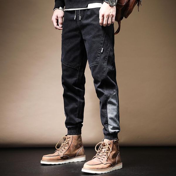 

men's jeans hip hop autumn fashion black loose contrast color harlem pants, Blue