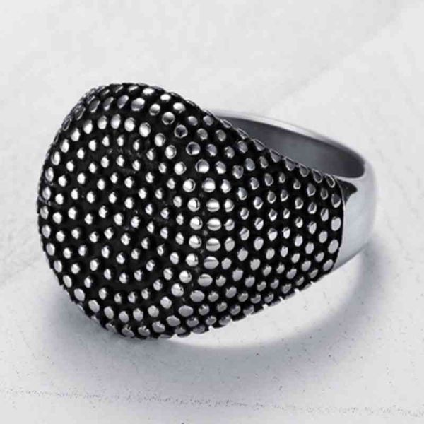 

classic punk round black bumps dots metal ring men's rock party biker jewelry, Silver