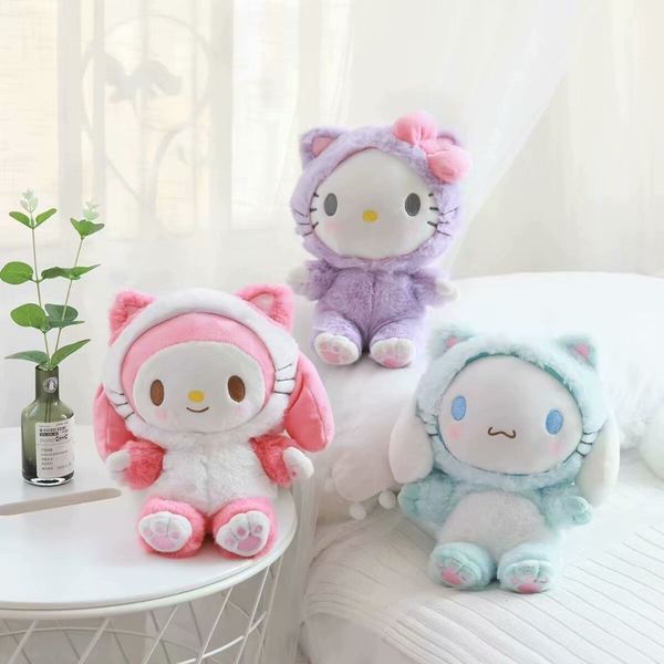 

cute cartoon plush toy melody cinnamoroll cos cat soft stuffed doll crossbody bag girl birthday christmas gift #1079 y200703