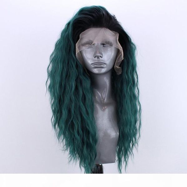 

quinlux wigs synthetic lace front ombre green curly wigs for women natural hairline glueless heat fiber cosplay wig african hair, Black