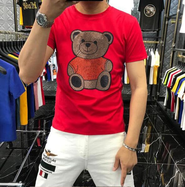 

fashion cool us style men's t-shirts fit men/women t-shirt casual o-neck drill design rhinestone, White;black