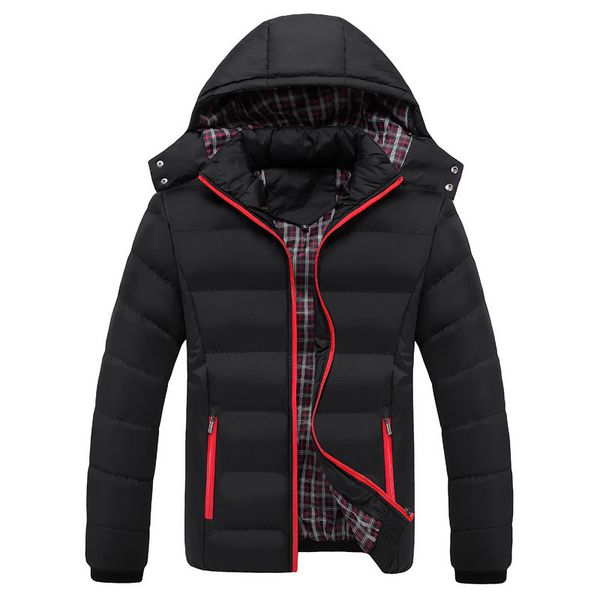 

men's winter jacket warm coats fashion hooded thick thermal down cotton mens parkas casual men branded clothing plus size m~5xl, Black