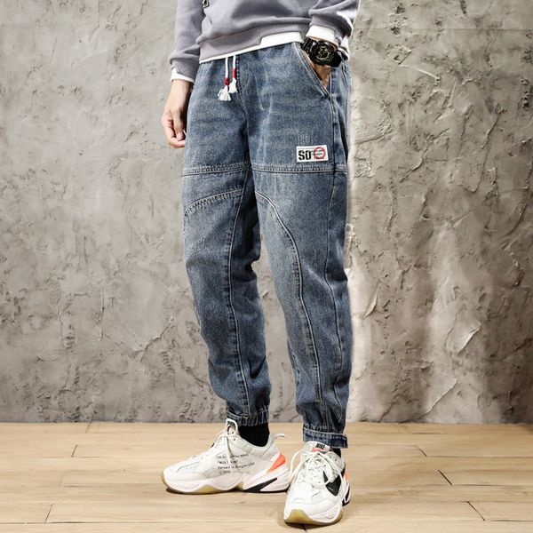 

2021 new japanese vintage fashion men jeans spliced designer loose fit denim cargo pants hombre streetwear hip hop joggers sxn7, Blue