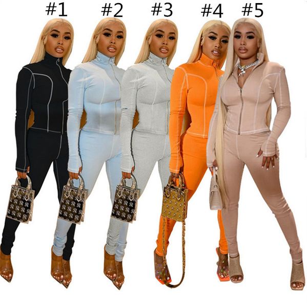 

women tracksuits designer long sleeves zipper collar coats pants leggings fashion yoga casual sports suits 5 colors g11405, White