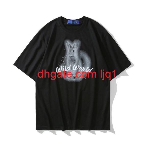 

cartoon printed short sleeve t-shirt men's fashion brand round neck quarter sleeve street trend loose half sleeve t-shirt, White;black