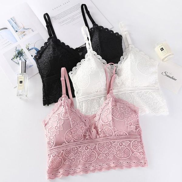 

1pcs women fashion wireless bra padded bralette deep v lace bras summer crop embroidery floral tank, Red;black