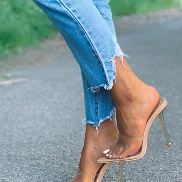 

pointed peep toe women's sandals transparent stiletto high heels white clear niufuni woman slippers plus size 35-42 women shoes1, Black