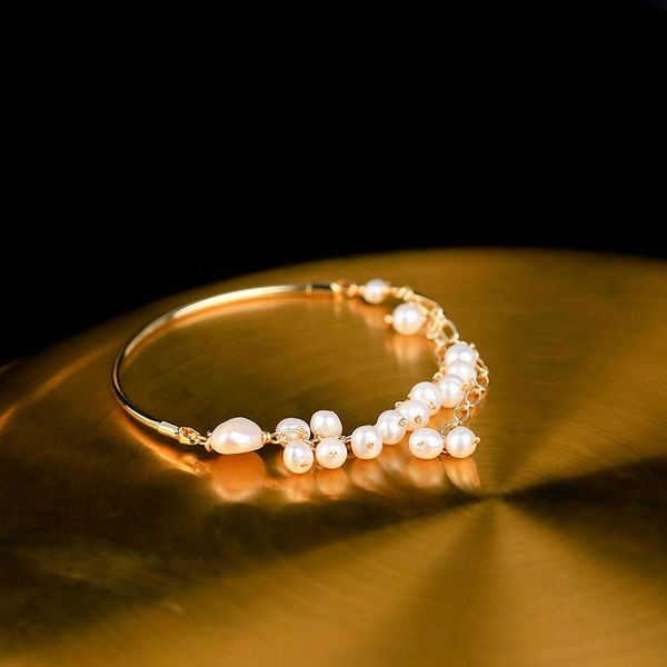 

rivd jewelry freshwater pearl copper plating 14k real gold light pearl temperament bracelet women fashion simple bracelet ckrye, Golden;silver