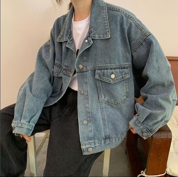 

south korea 2020 spring and autumn new student relaxed leisure bf jacket wind blast street work jacket denim coat women ins trend oi4ca oi4c, White;black