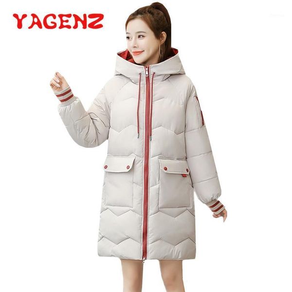

yagenz woman parkas winter jacket women parka long coat warm down jacket plus size hooded coat winter women femme veste 8521, Black