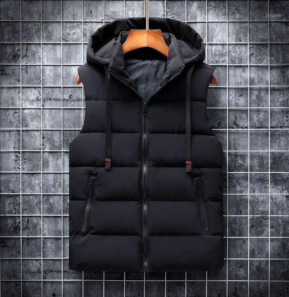 

autumn winter 2021 vest men casual waistcoat sleeveless jackets woih hooded warm mens vests bodywarmer down vest for men1, Black;white