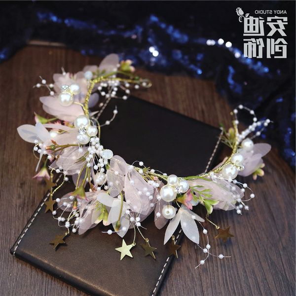 

ixianmeishen series headdress super princess crown bridal star flower pink hair band sweet wedding dress accessories, Silver