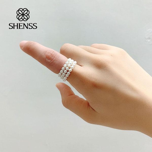 

cluster rings shell pearl ring elastic 3 circles, Golden;silver