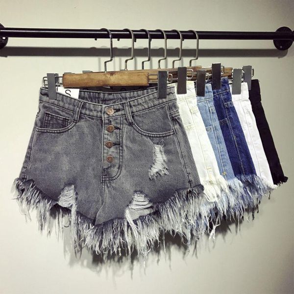 

nclagen ripped hole tassel denim shorts women streetwear new casual bottoms harajuku pockets fashion female mini shorts, White;black
