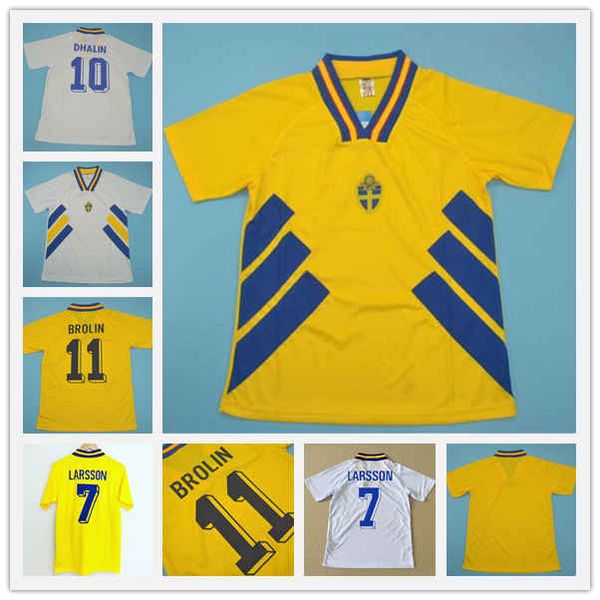 

1994 world cup sweden retro version soccer jerseys home #10 dahlin #11 brolin #7 larsson soccer shirt customized football uniform, Black;yellow