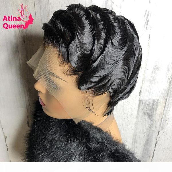 

wavy short bob wig lace front human hair wigs 13x4 lace closure wig with baby hair remy, Black