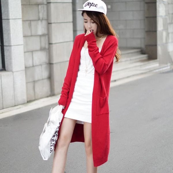Kadın Kazak Toptan-Gri Siyah Kırmızı Hırka Kadınlar Kazak Rahat Tığ Panço Artı Boyutu Ceket Uzun Vestidos Cardigans1