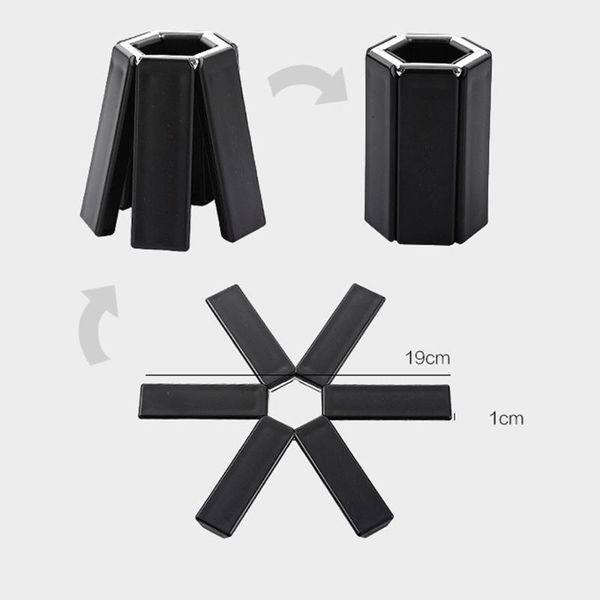 

black foldable non-slip heat resistant pad trivet pan placemat pot holder hexagon mat cushion kitchen accessories #y1