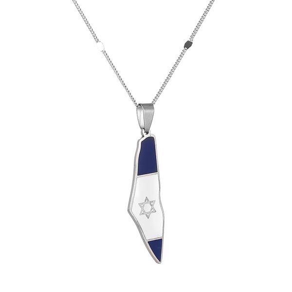 

israel map flag pendant necklaces for women charm jewelry, Silver