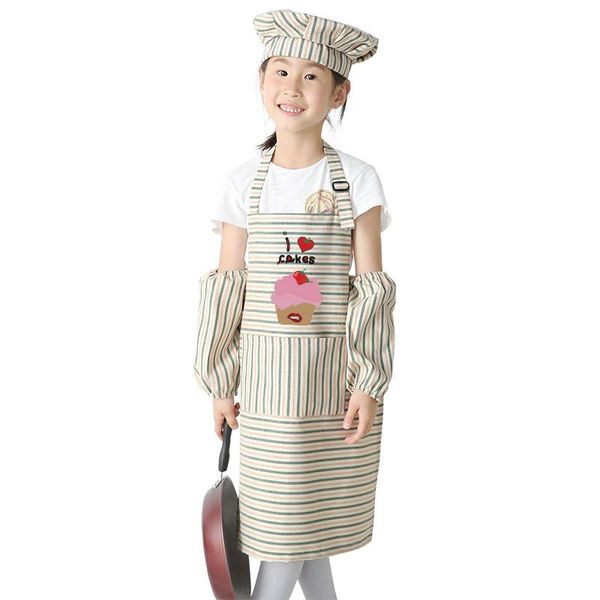 

children's apron painting anti-fouling art diy kindergarten apron kitchen cooking baking pocket gown sleeve hat aprons