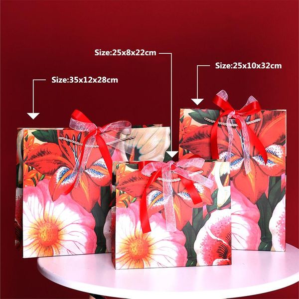 

stobag 5шт переносной бумажный мешок подарков выпечки biscut упаковка украшения новогодний подарок ручка сумки с лентой картина маслом цветк