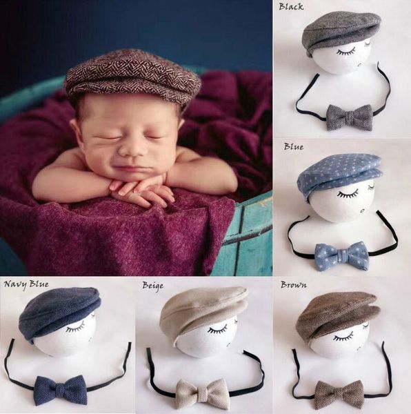 

caps & hats 2pcs/setbaby born infant peaked beanie cap hat with bow tie po pography prop boy caps1, Yellow