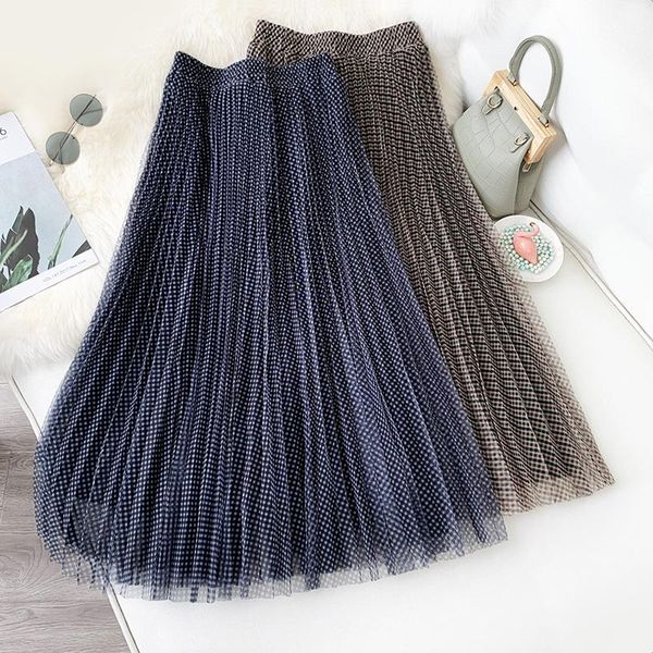 

skirts wasteheart blue khaki women skirt high waist mid-calf long mesh plus size empire casual pleated, Black