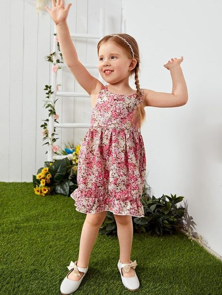 

toddler girls allover floral print ruffle hem dress she, Red;yellow