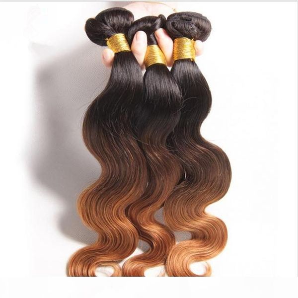

1b 4 30 ombre peruvian human hair weaves body wave virgin peruvian 3bundles dark roots three tone ombre human hair wefts extensions, Black