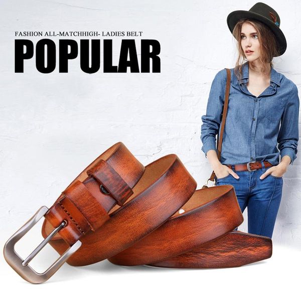 

new genuine leather belts for women fashion pin buckle woman belt frist layer cowskin jeans strap cinto feminino, Black;brown