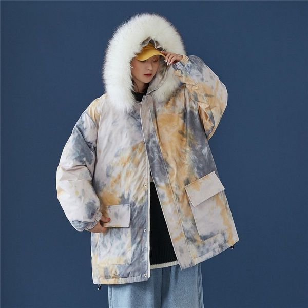 

2021 new masculino-acolchoado outono inverno novo tie-dye grosso capuz de algodo-acolchoado casuais juventude gy7h, Black