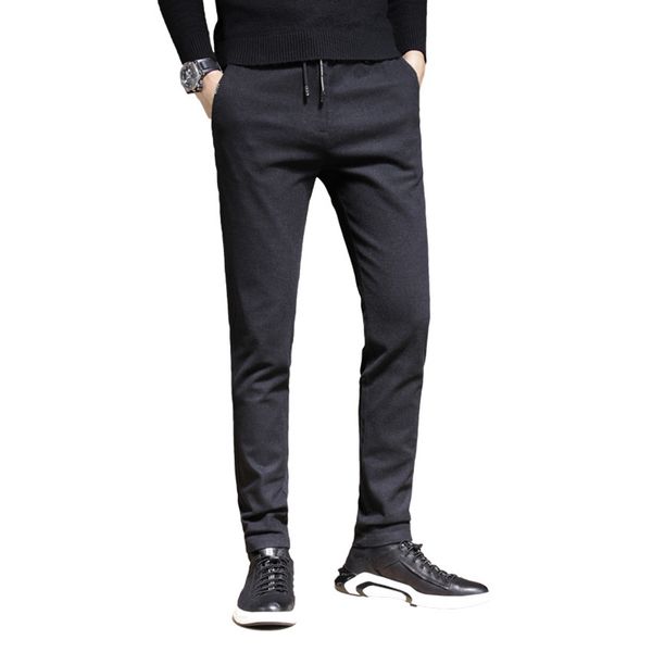 

hcxy 2019 autumn spring men's casual trousers men pant elastic waist zipper stretch fabric pencil pants male plus size 38, Black