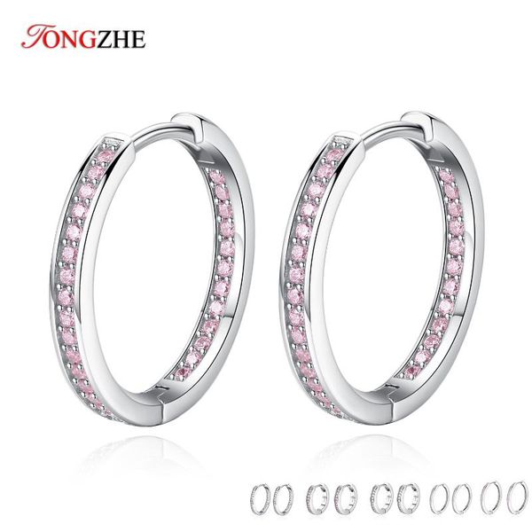 

hoop & huggie tongzhe korean shinning crystals earrings for women 925 sterling silver pink zircons girls statement jewelry brinco, Golden;silver