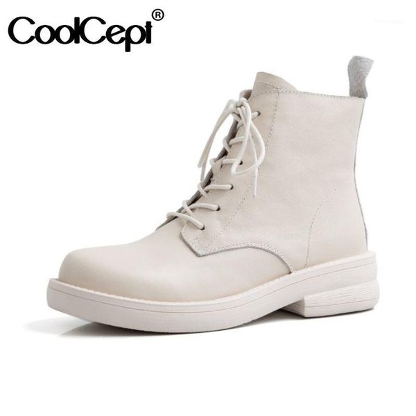 

boots coolcept women ankle genuine leather woman short fashion casual shoes daily footwear size 34-391, Black