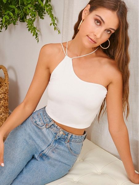 

one shoulder solid crop j0g9#, White