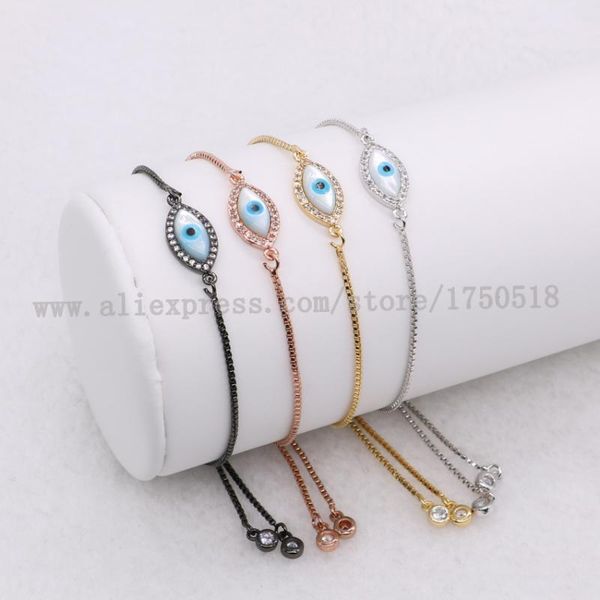 

link, chain eyes bracelets, micro pave small stone pearl eye pendant islamic arabic jewelry adjustable macrame bracelet for women 1044, Black
