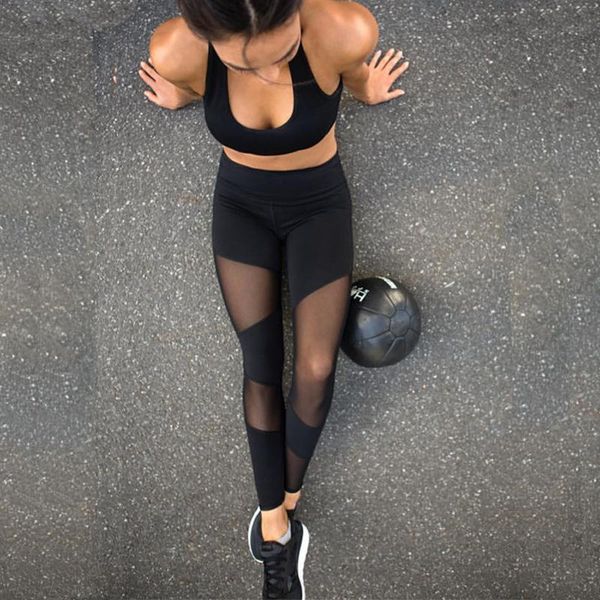 

high waist net yarn splicing yoga pants yoga leisure sports pants women legs casual athletic ladies fitness clothes sportswear, White;red