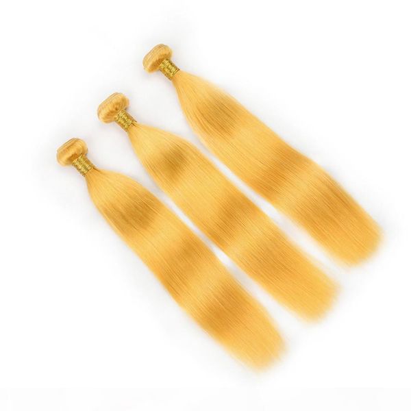 

pure yellow malaysian straight human hair weave bundles 3pcs yellow colored virgin remy human hair weave wefts straight hair extensions, Black